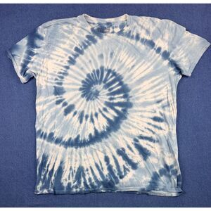 Buzz Men’s XL Blue White Spiral Tie Dye T-Shirt 100% Cotton Hippie Boho